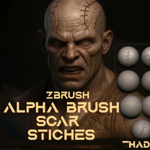 ZBrush Scar & Stitch Alpha Brush Pack –Stylized Skin Detailing