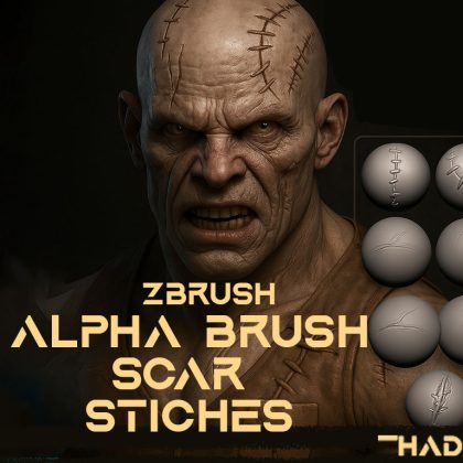 ZBrush Scar & Stitch Alpha Brush Pack –Stylized Skin Detailing