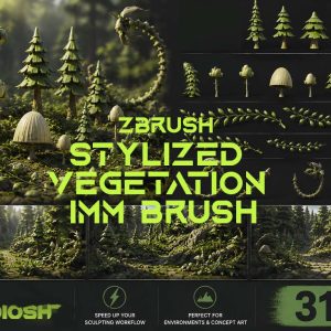 ZBrush Stylized Vegetation IMM Brush – Trees, Palms, Pines & Tropical Plants