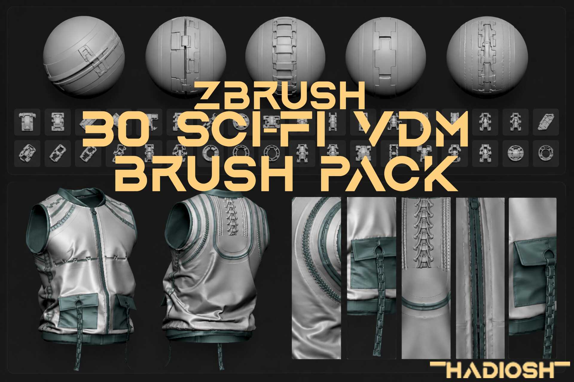 Zbrush Trim Sci-Fi VDM Alpha Pack - 30 Stich Brush